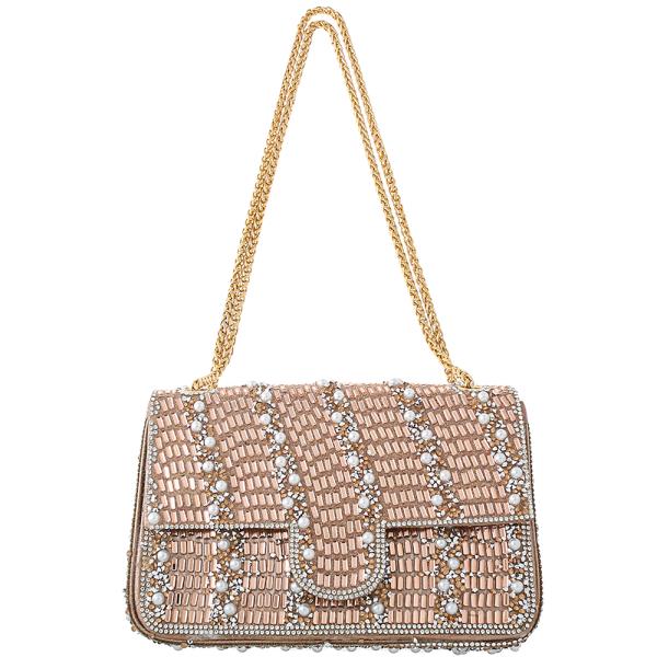 RHINESTONE PEARL STUD DESIGN SHOULDER BAG