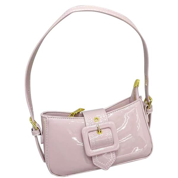 GLOSSY TEXTURE BUCKLE SHOULDER BAG