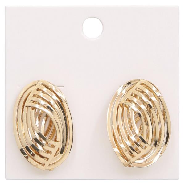 LINED OVAL METAL EARRING