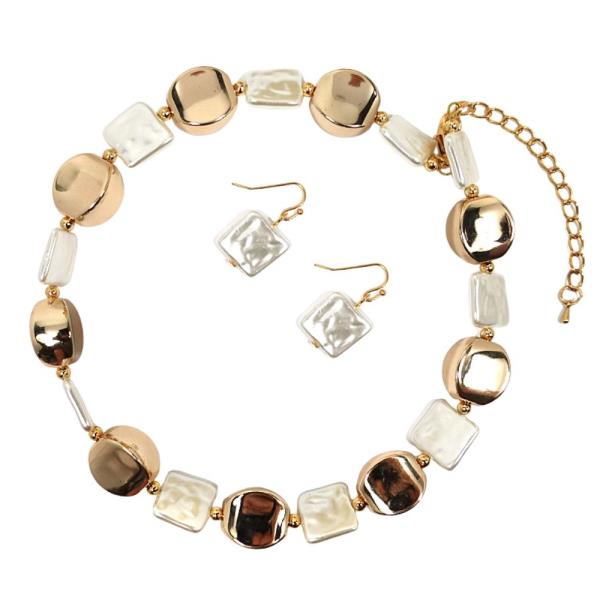 PEARL MIX CHUNKY BEAD STATEMENT NECKLACE EARRING SET