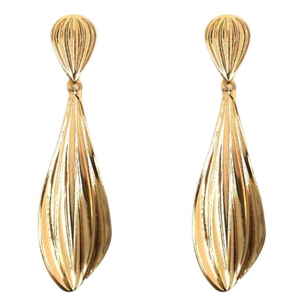 LONG TEARDROP LINED METAL DANGLE EARRING