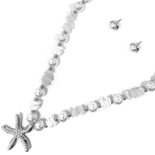 STARFISH PEARL BEAD PENDANT BEADED NECKLACE