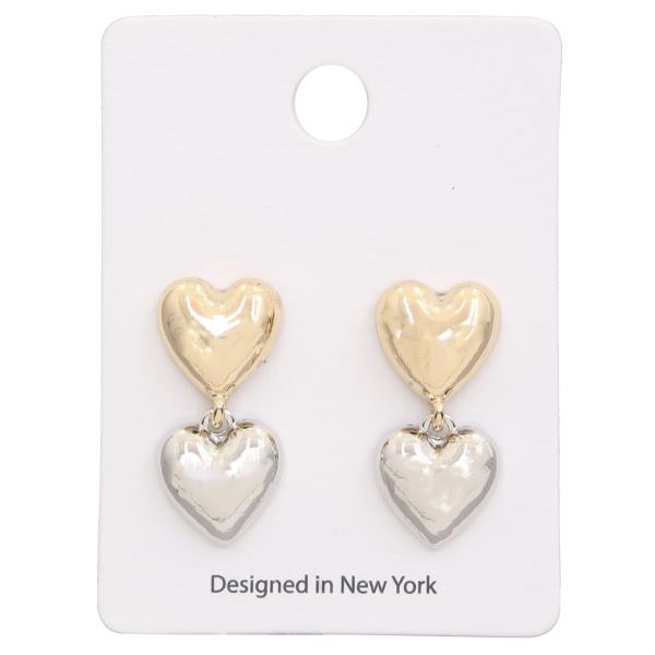 TWO TONE HEART LINK DANGLE EARRING
