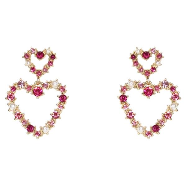 RHINESTONE PEARL HEART DANGLE EARRING