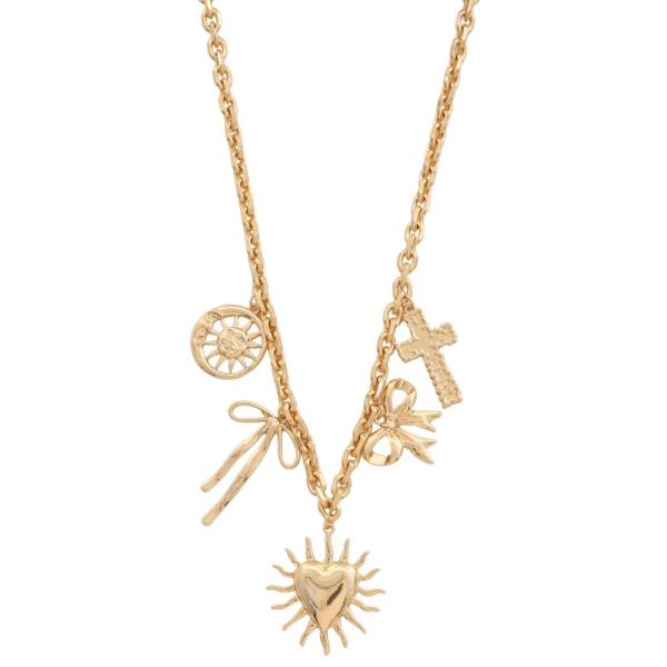 HEART BOW CROSS CHARM METAL NECKLACE