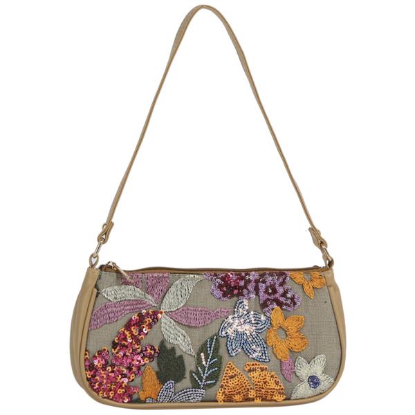 FLOWER EMBROIDERED SEQUIN DESIGN SHOULDER BAG