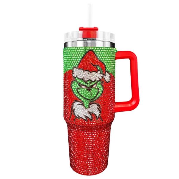 CHRISTMAS RHINESTONE SANTA GRINCH TUMBLER CUP