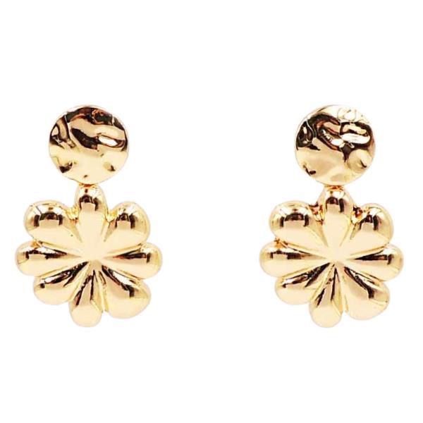 ROUND METAL FLOWER LINK DANGLE EARRING