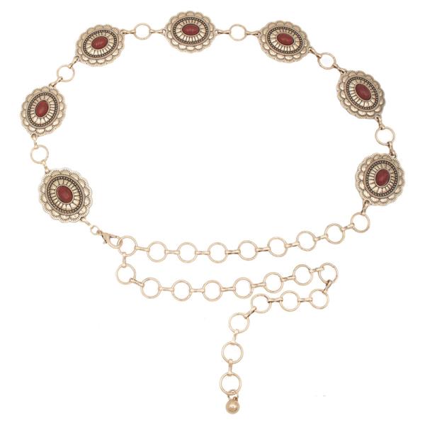 SW RIBBED CIRCLE PATTERN CONCHO CAB CHAIN BELT