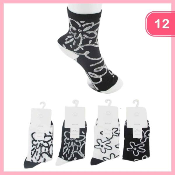 FLOWER BLACK AND WHITE SOCKS (12 UNITS)