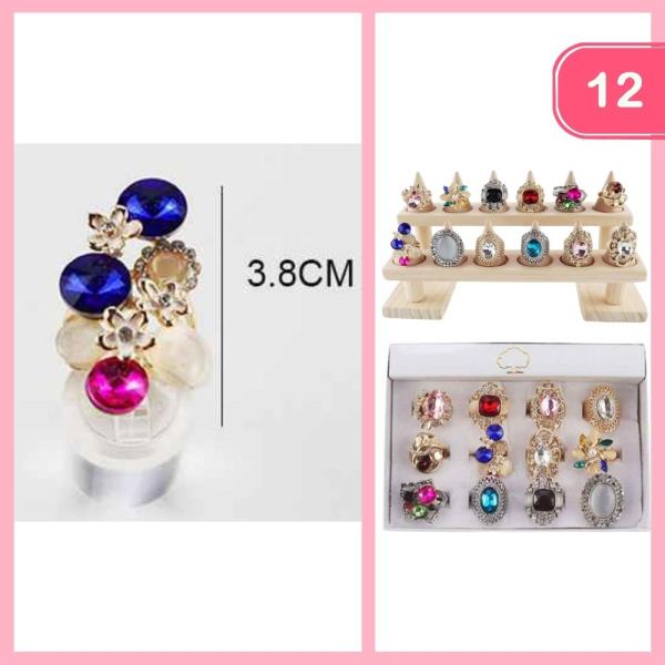 MIXED RHINESTONE RINGS (12 UNITS)