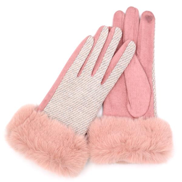 FAUX FUR CUFF MIXED COLOR SMART TOUCH GLOVES