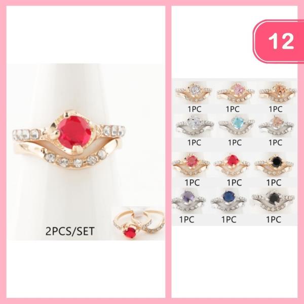 CUBIC ZIRCONIA RHINESTONE RING (12 UNITS)