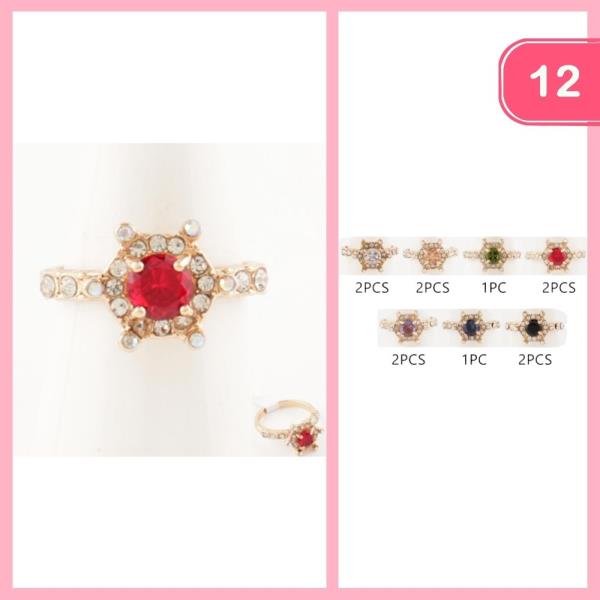 CUBIC ZIRCONIA RHINESTONE RING (12 UNITS)