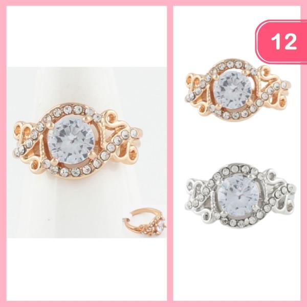 CUBIC ZIRCONIA RHINESTONE RING (12 UNITS)