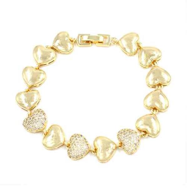 PUFFY HEART RHINESTONE LINK BRACELET