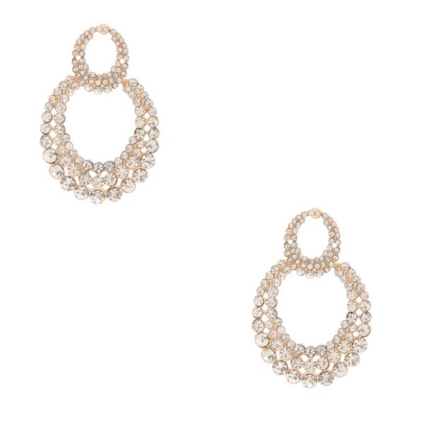 DOUBLE OVAL RHINESTONE METAL EARRING