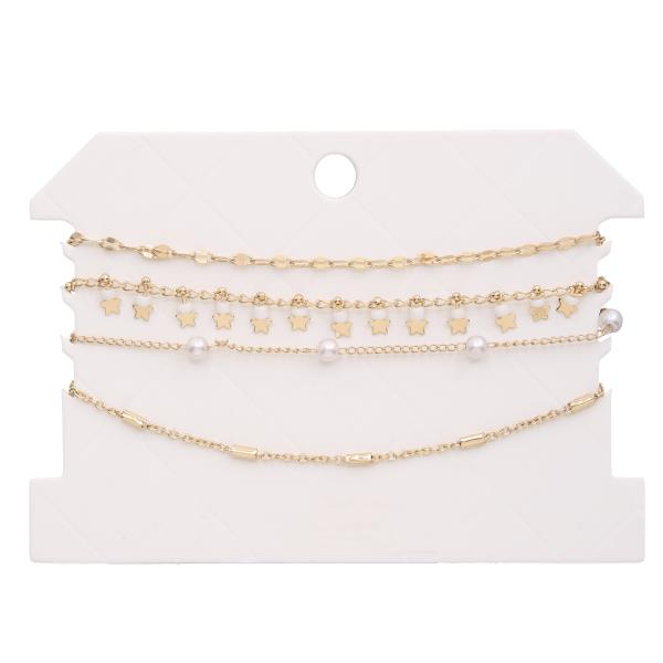 STAR CHARM PEARL BEAD METAL BRACELET SET