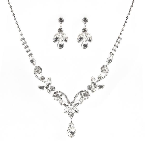 RHINESTONE TEARDROP MARQUISE 2 PC NECKLACE