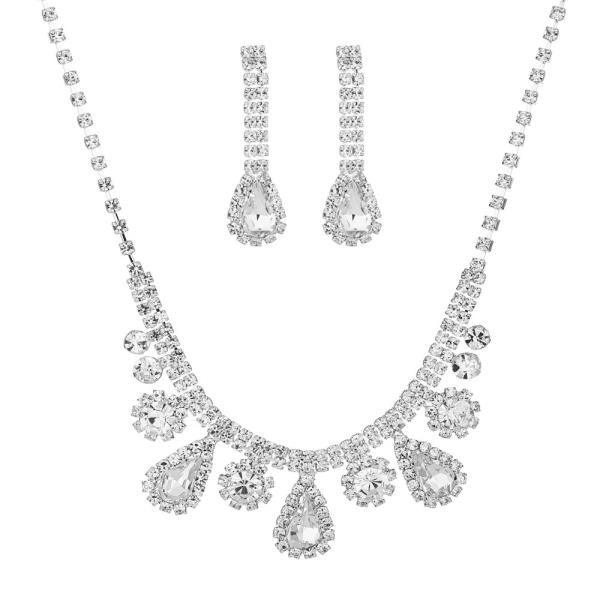 TEARDROP ROUND STONE 2 PC NECKLACE