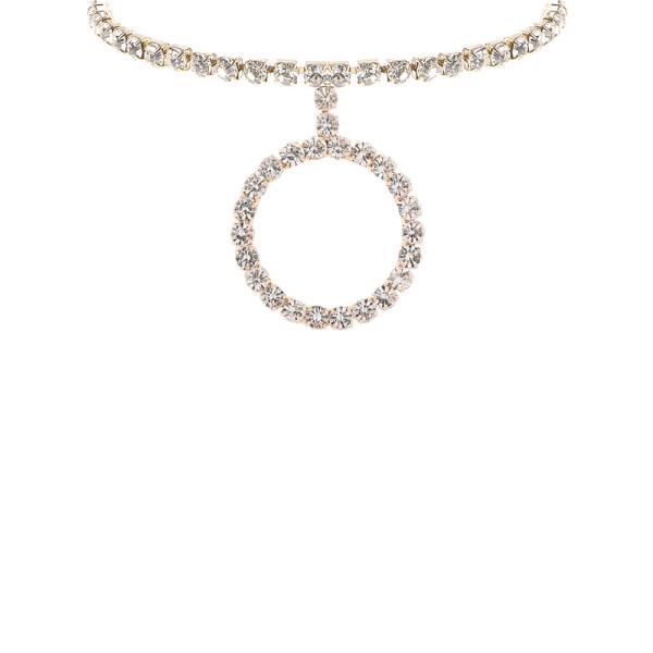 RHINESTONE ROUND PENDANT COLLAR CHOKER NECKLACE