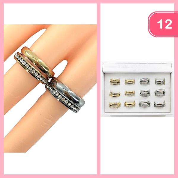 STAINLESS STEEL RHINESTONE RING (12 UNTIS)