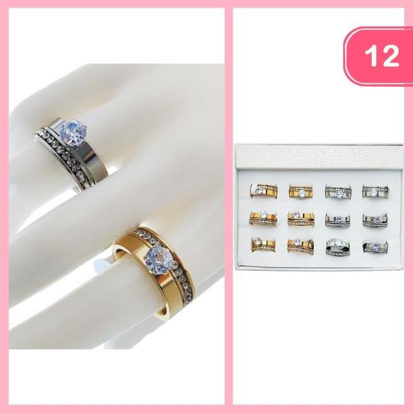 STAINLESS STEEL RHINESTONE RING (12 UNITS)