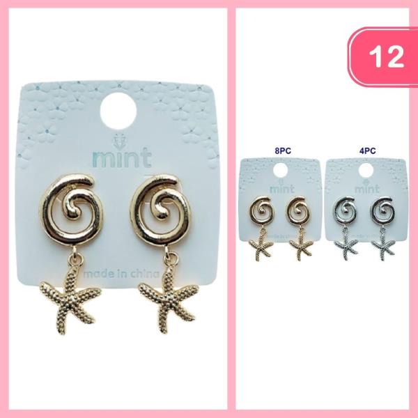 SWIRL POST EARRING W/ DANGLE STARFISH (12 UNITS)