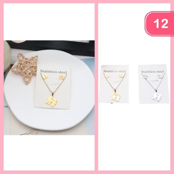 STAINLESS STEEL FAMILY NECKLACE EARRING SET (12 UNITS)