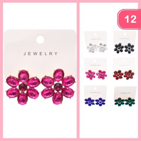 FLOWER RHINESTONE EARRING (12 UNITS)