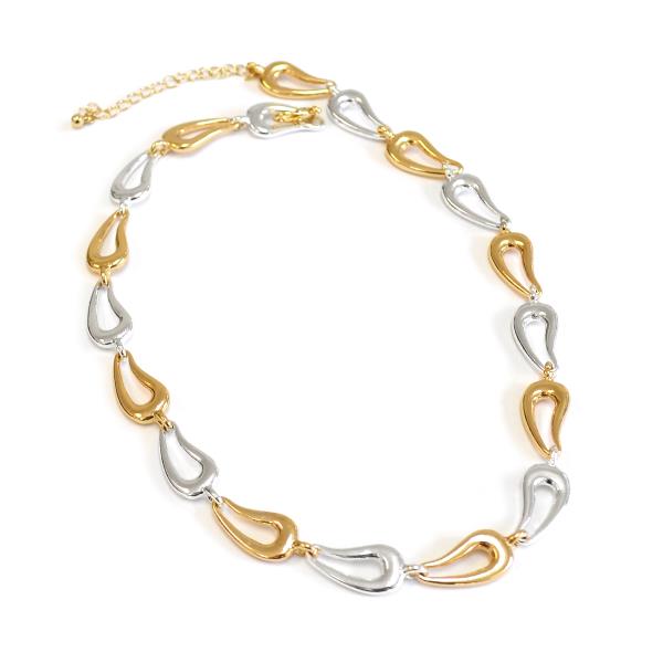 TWO TONE TEARDROP LINK METAL NECKLACE