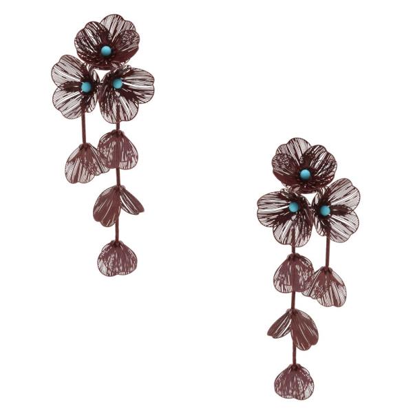 TURQUOISE BEADED FLOWER DANGLE EARRING