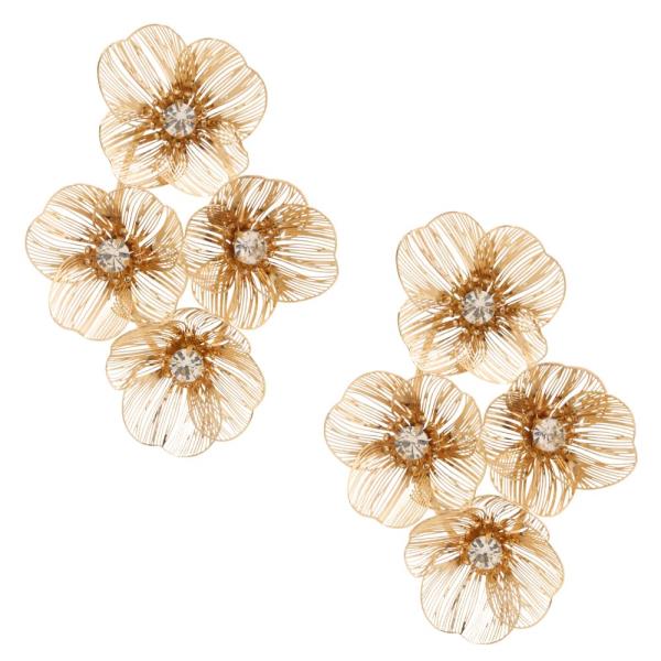 FLOWER RHINESTONE METAL EARRING