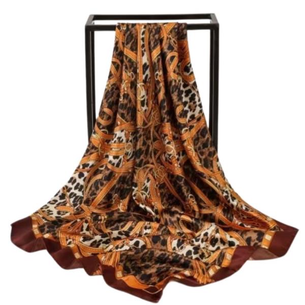 LEOPARD CHAIN PATTERN SILKY SATIN SQUARE BANDANA SCARF