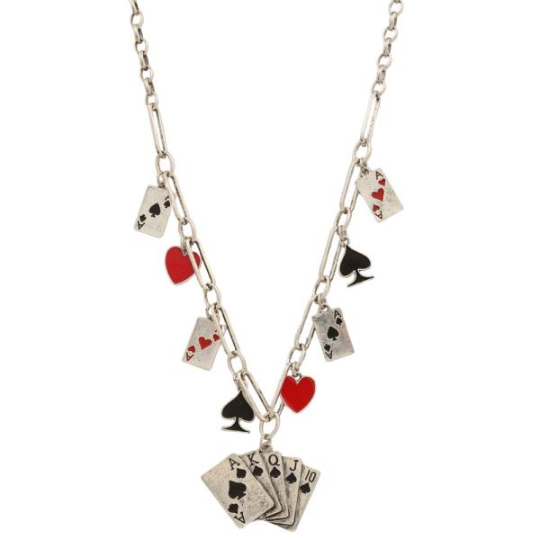 PLAYING CARDS CHARMS STATION METAL NECKLACE