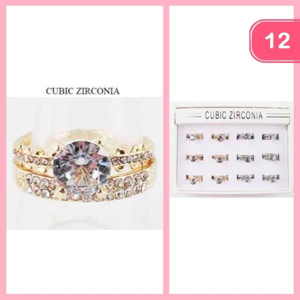 CUBIC ZIRCONIA RHINESTONE STACKABLE RING (12 UNITS)