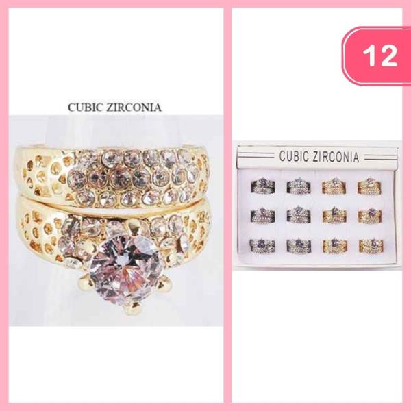 CUBIC ZIRCONIA RHINESTONE STACKABLE RING (12 UNITS)