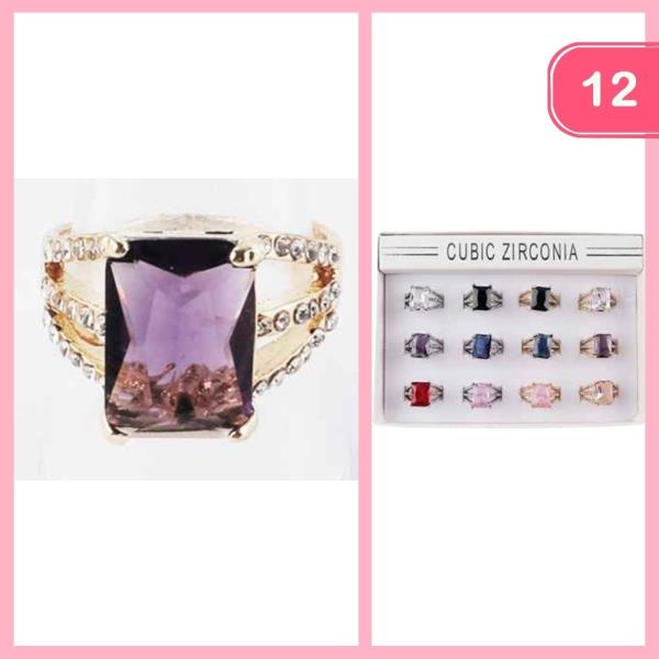 CUBIC ZIRCONIA RHINESTONE RING (12 UNITS)