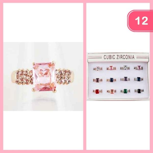 CUBIC ZIRCONIA RHINESTONE RING (12 UNITS)