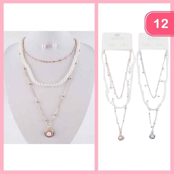 LAYERED PEARL BEADED NECKLACE (12 UNITS)