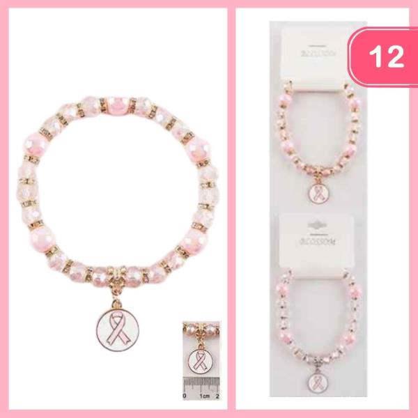 BEADED BREAST CANCER AWARENESS BRACELET (12 UNITS)