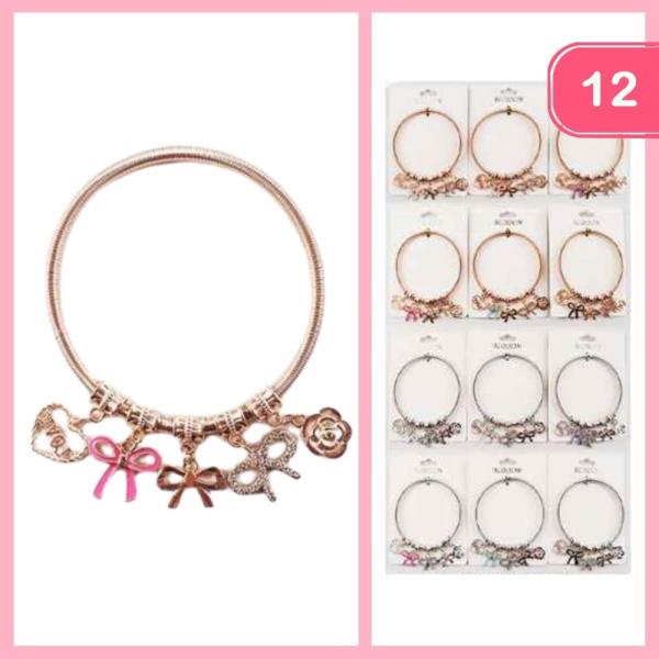 RHINESTONE BOW BREAST CANCER CHARM BRACELET (12 UNITS)