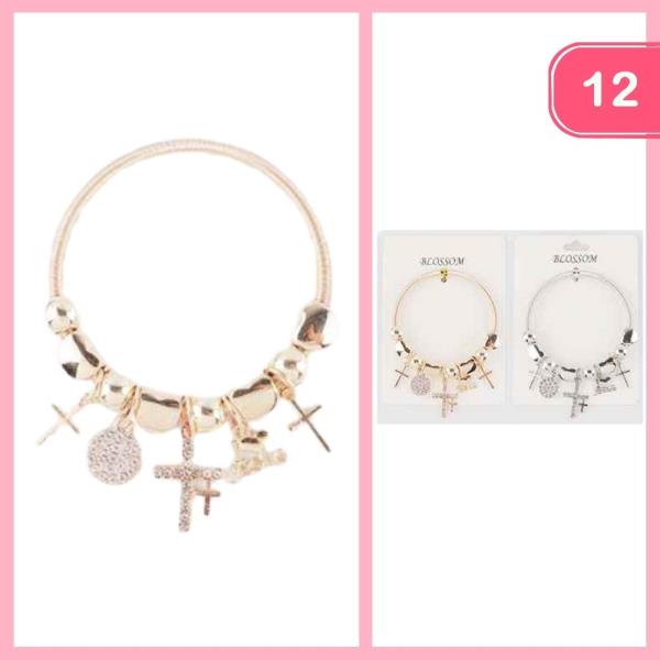RHINESTONE CROSS CHARM BRACELET (12 UNITS)