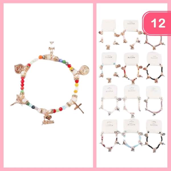 BEAD I LOVE JESUS CROSS HEART CHARM BRACELET (12 UNITS)