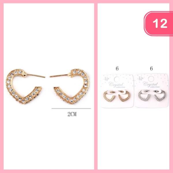 RHINESTONE HEART HUGGIE HOOP EARRING (12 UNITS)