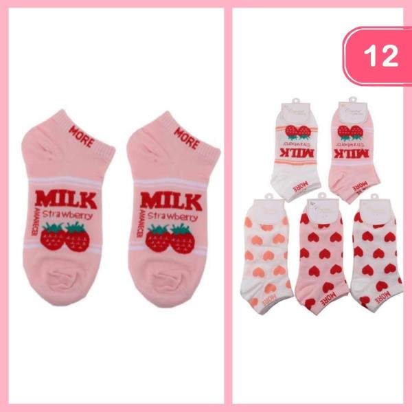 STRAWBERRIES HEART ANKLE SOCKS (12 UNITS)