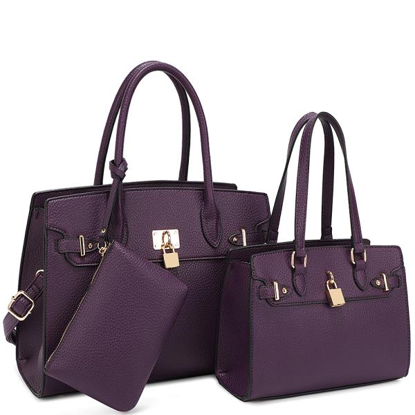 3IN1 TEXTURED DESIGN SATCHEL W MATCHING BAG AND CLUTCH SET