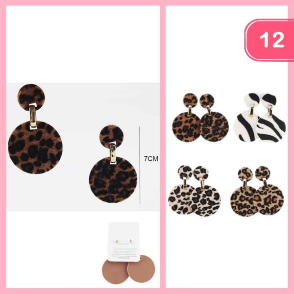 ANIMAL PRINT CIRCLE DANGLE EARRINGS (12 UNITS)