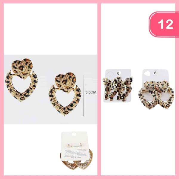 BUTTERFLY HEART LEOPARD PRINT DANGLE HOOP POST EARRING (12 UNITS)