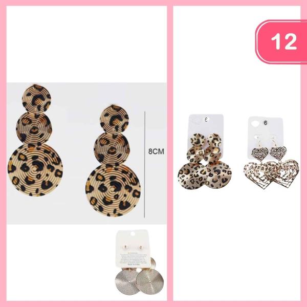 CIRCLE LEOPARD PRINT AND HEART EARRINGS (12 UNITS)